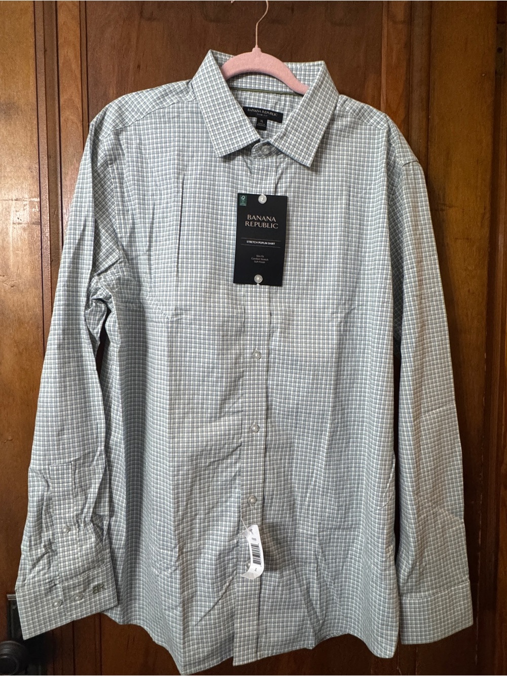 Banana Republic Men's Slim Fit Stretch Poplin Plaid Dress Shirt NWT